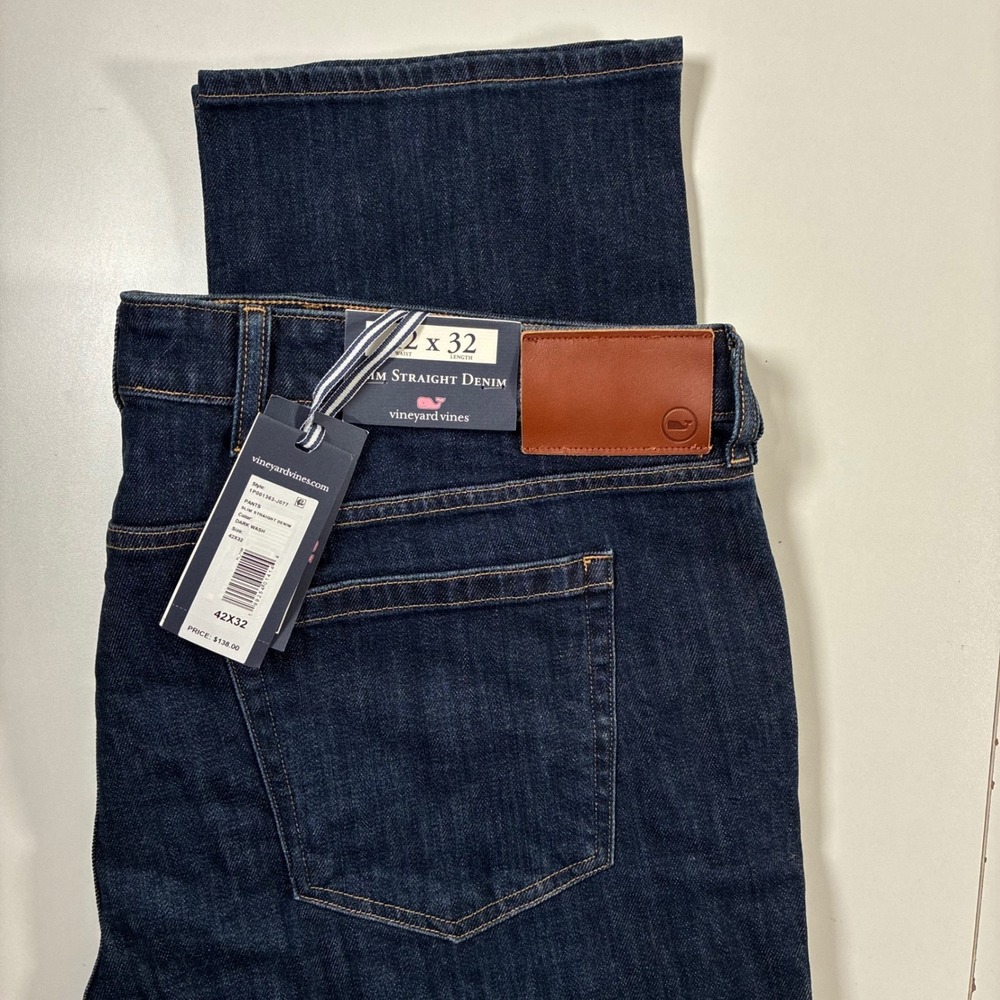 NEW Vineyard Vines Slim Straight Jeans 42x32 Dark Wash Denim P001363-J077